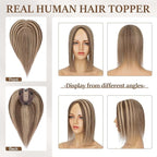 Rich Choices Hair Toppers for Women Real Human Hair 100% Human Remy Toppers NO Bangs with Thinning on Top Clip in Hairpiece 4"x4.7"Lace Base 12 Inch #4P27 Medium Brown Highlights Dark Blonde