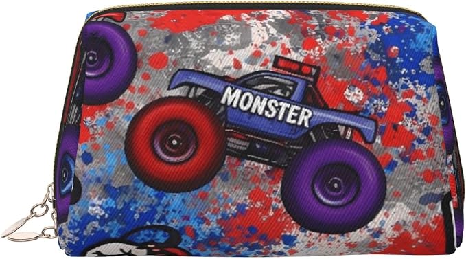 Monster Truck Car Grunge Leather Makeup Bag Cosmetic Pouch Portable Travel by Unknown