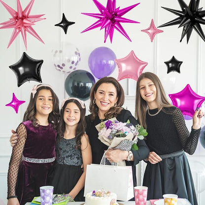 Black Hot Pink Star Balloons, 22/18/10 Inch Foil Balloons, Four-Pointed Balloon - Image 6