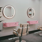 BarberPub Beauty Locking Wall Mount Styling Station, Barber Salon Station with Hair Dryer Holders, Spa Storage Floating Equipment with 2 Drawers 5012 (Pink)