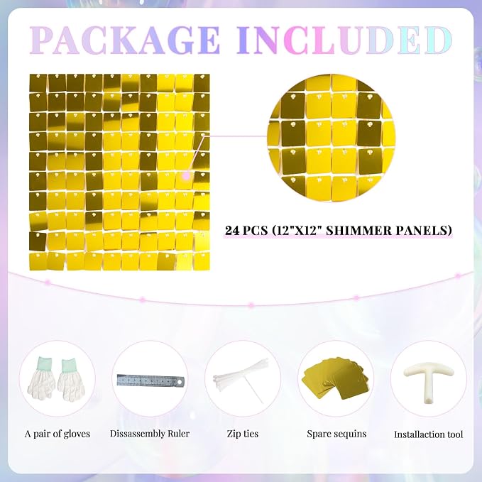 Shimmer Wall Backdrop Gold Wall Panels 24Pcs Square Sequin Shimmer Wall - Image 4