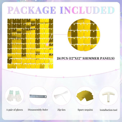 Shimmer Wall Backdrop Gold Wall Panels 24Pcs Square Sequin Shimmer Wall - Image 4