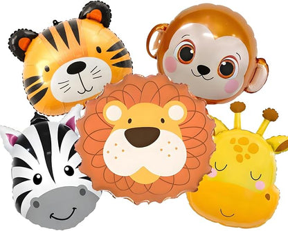 5pcs Jungle Animal Balloons Safari balloons Lion Tiger Giraffe Zebra Monkey by Enimapod