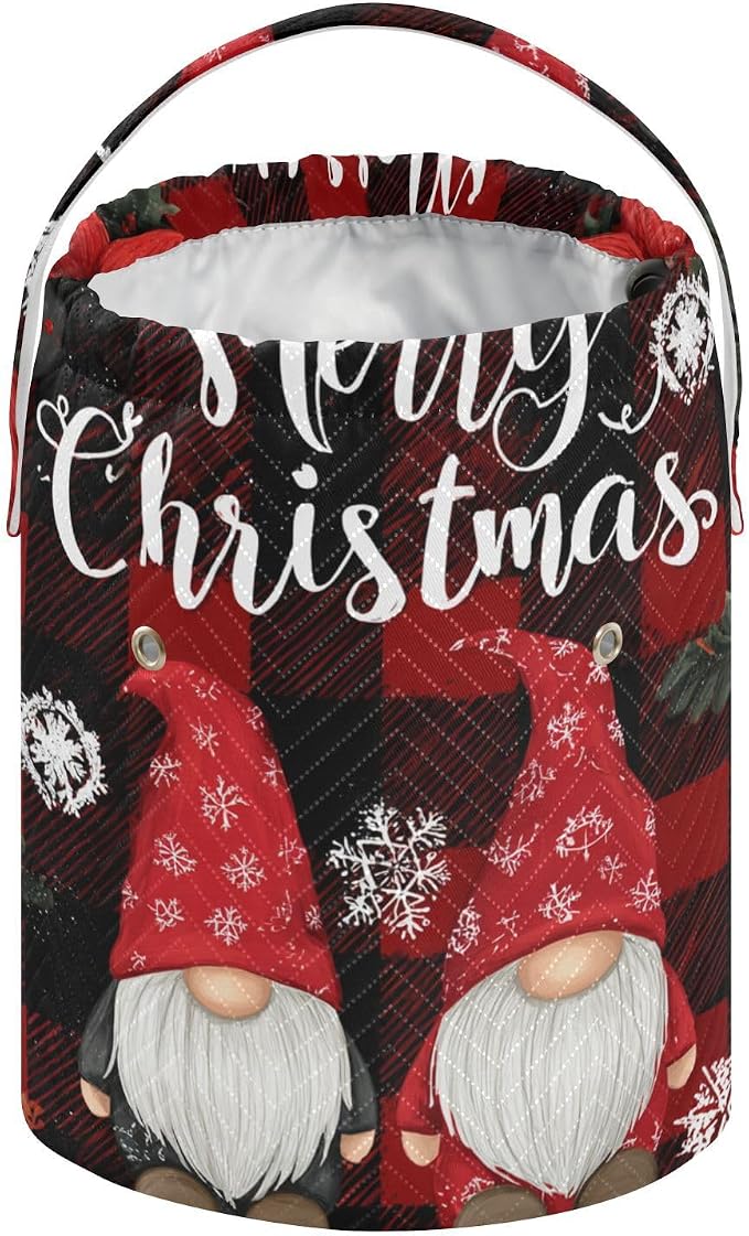 Red and Black Checkered Christmas Gnomes Yarn Bag Small Crochet Bag Drawstring - Image 2