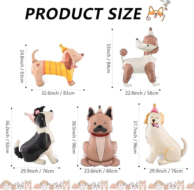 5PCS Dog Balloons Dog Themed Birthday Party Decorations Cute Puppy Foil Mylar - Image 2