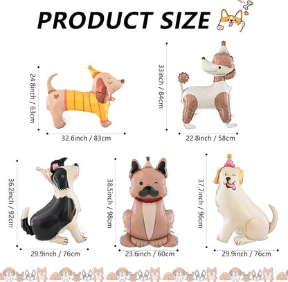 5PCS Dog Balloons Dog Themed Birthday Party Decorations Cute Puppy Foil Mylar - Image 2
