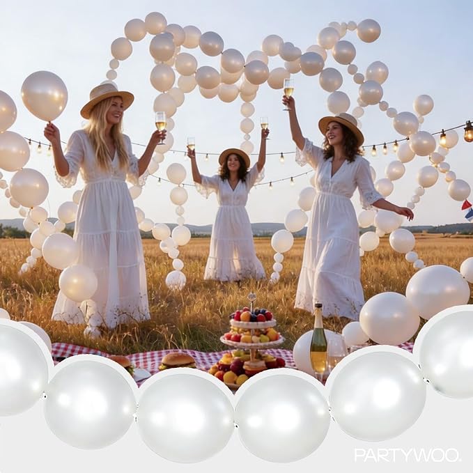 PartyWoo Pearl White Linking Balloons 100pcs 12 Inch White Link Balloons | - Image 7