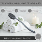 Silver Infused Long Handle Back Scrubber - 19 inch Premium Extended Reach Body Brush - Avilana Advanced Material Bath Tool Easy Grip - Luxury Body Wash Brush Gift