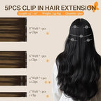 DOORES Clip in Hair Extensions, 75g 5pcs Balayage Dark Brown to Chestnut Brown 16 Inch Real Human Hair Extensions Clip in Natural Straight Hair Extensions