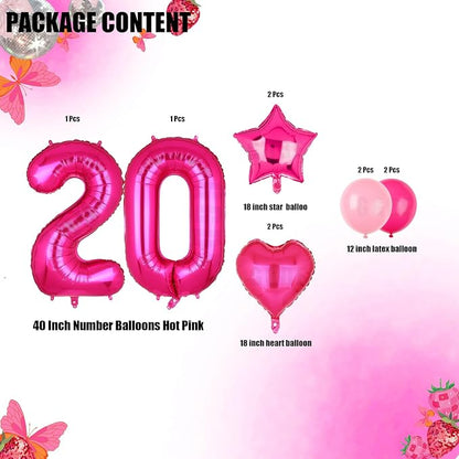 40 Inch Number Balloon Hot Pink 20 Set Pink Theme 20th Birthday Decor 10Pcs | - Image 2
