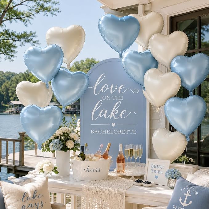 Baby Blue Heart Balloons, 18Inch Sand White Pastel Blue Helium Balloon - Image 3