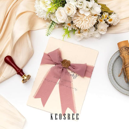KEOSREE 3 Rolls Dusty Rose Handmade Chiffon Ribbon, 1.5" x 21Yd | Frayed Fringe - Image 5