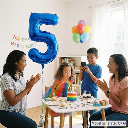 Navy Blue Number 5 Balloon 40 Inch, Shiny Metallic Digit Celebration Decor | - Image 3