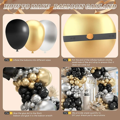 412Pcs Black Gold Silver Balloons Garland Arch Kit, 18 12 10 5 Inch Different - Image 3
