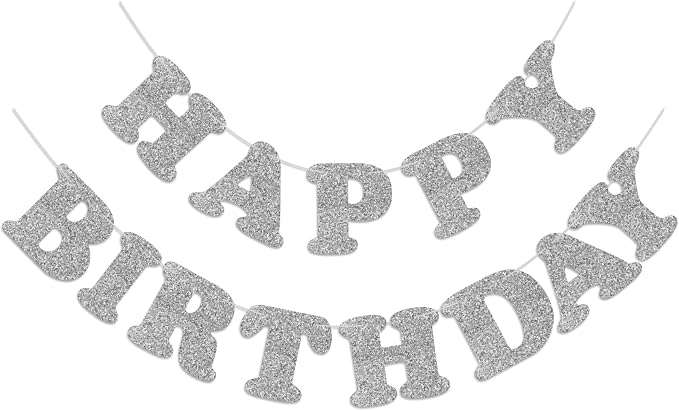 Silver Happy Birthday Banner Birthday Party Decorations Happy Birthday Banner by Adecortalk