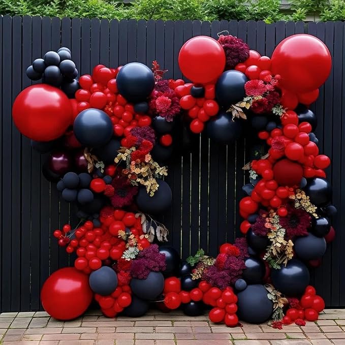 Red Balloon Arch Garland Kit Double Stuffed Ruby Red Balloons Different Sizes - Image 8