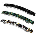 Long French Barrettes for Women Thin Thick Hair - Large 4 Inch Hair Clips Ponytail Clamp - Stylish Hair Accessories - 3Pcs (Black, Brown, Green)