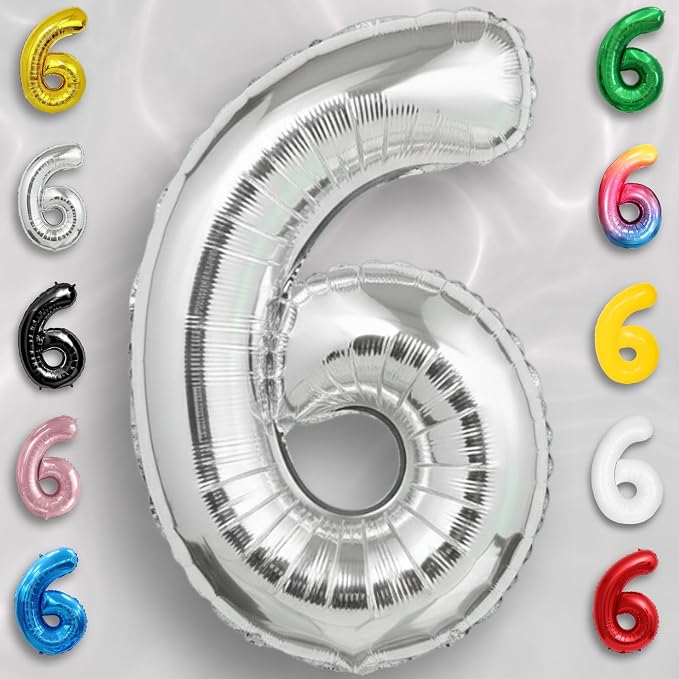 Silver Number Balloon 6 Mylar Foil Balloons 32 inch - Image 2