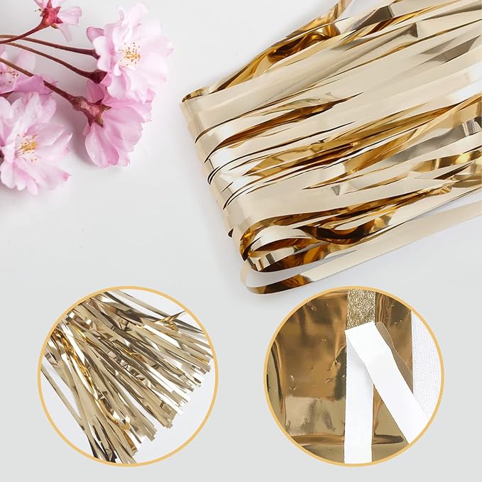 10 Pack Champagne Gold Backdrop Curtain 3.2ft x 8.2ft Metallic Tinsel Foil - Image 4