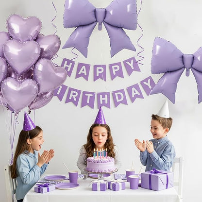 Vuzvuv 17 pcs Purple Heart Balloons Purple Bow Balloons Set, Anniversary - Image 5