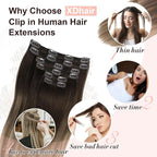 XDhair Human Hair Clip in Extensions 22 Inch 120g 6pcs Balayage Clip in Hair Extension Ombre Hair Extensions Clip ins Dark Brown to Dirty Blonde #2/6/18