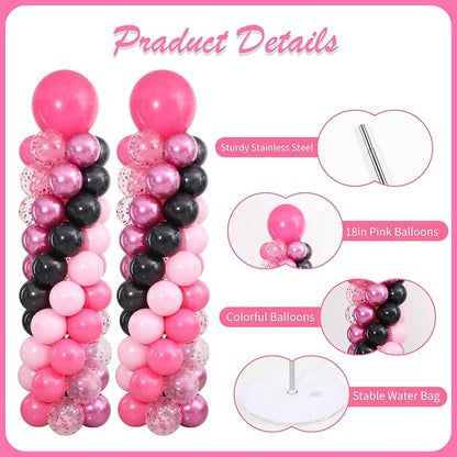 Hot Pink and Black Balloon Column Stand Kit Set of 2 - Image 4