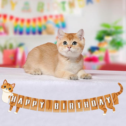 Cat Happy Birthday Banner Orange Cat Banner Bunting Flag Garland Party - Image 4