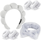 Zkptops 6Pcs Spa Headband for Washing Face Wristbands Set Women Bubble Skincare Makeup Sponge Terry Cloth Padded Puffy Headband Bow Tie Hairband Cute Non Slip Thick Hair Accessory Gifts (Grey)
