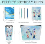 Personalized Gifts Monogrammed Birthday Gifts for Women, Her, Teacher Mother in Law Wedding Christmas Initial 20 oz Tumbler, Makeup Bag Cup Pens Journal Notebook 6 Set, (Aesthetic Blue Flower M)