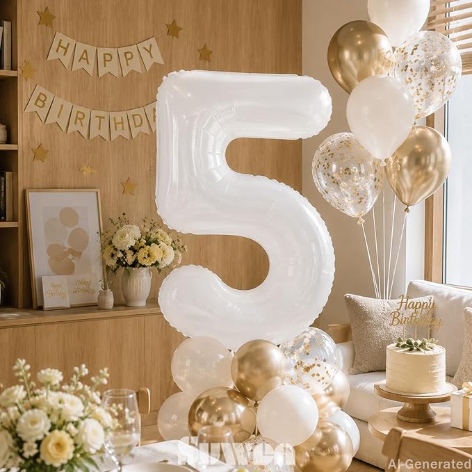 SUWEN 40 Inch White Large 5 Balloon Number Big Foil Helium Numbers 0-9 | Giant - Image 3