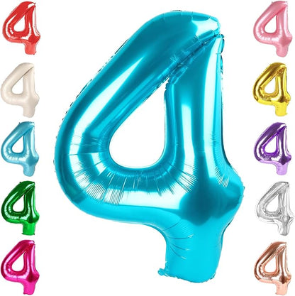 4 Balloon Numbers Birthday Decorations, 40In Light Blue Balloons by Mluchee
