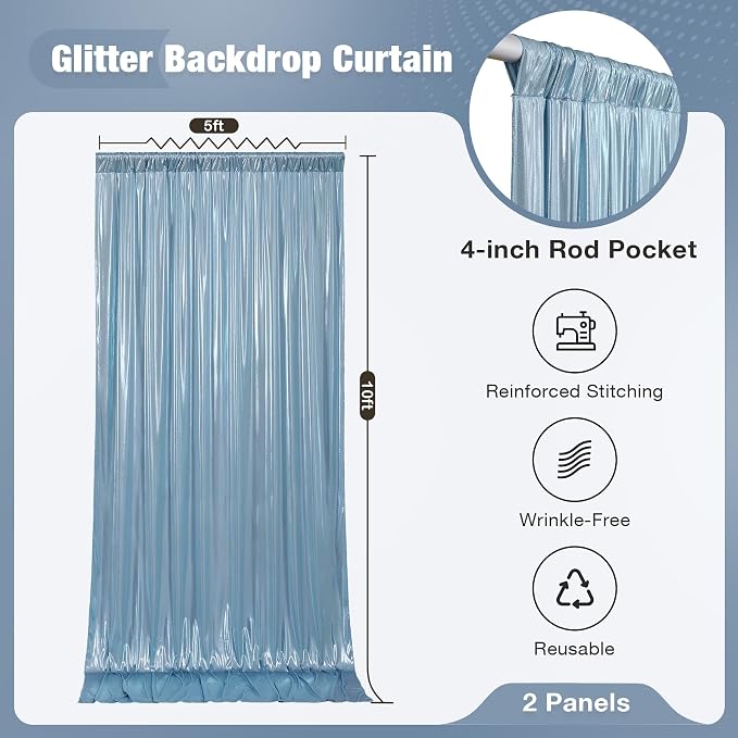 10x10FT Baby Blue Sequin Backdrop Curtain - Image 7