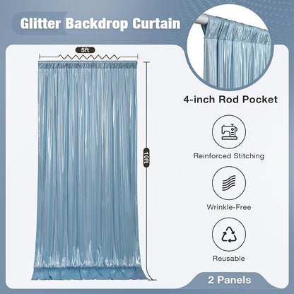 10x10FT Baby Blue Sequin Backdrop Curtain - Image 7