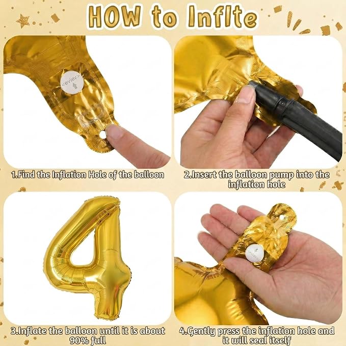 Gold Number 4 Balloon 40 Inch, Foil Decor - Image 5