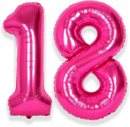 SUWEN 40 Inch Hot Pink Large 18 Number Balloons Big Foil Helium Number Balloons by SUWEN