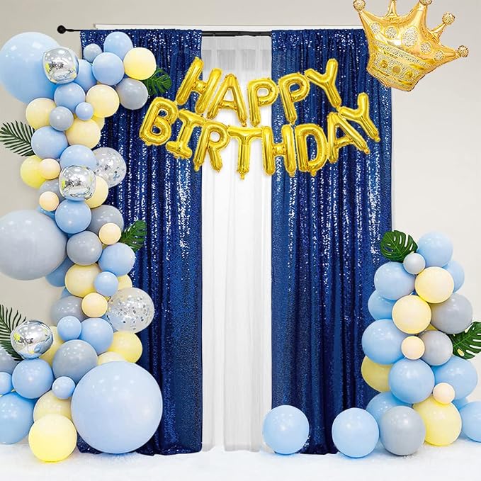 PartyDelight Navy Blue Sequin Backdrop Curtains 2x8ft 2 Panels | Sparkly 3mm - Image 6