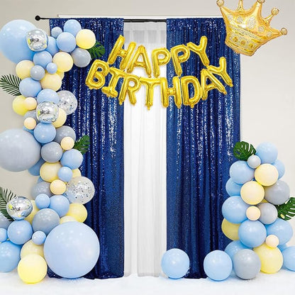 PartyDelight Navy Blue Sequin Backdrop Curtains 2x8ft 2 Panels | Sparkly 3mm - Image 6