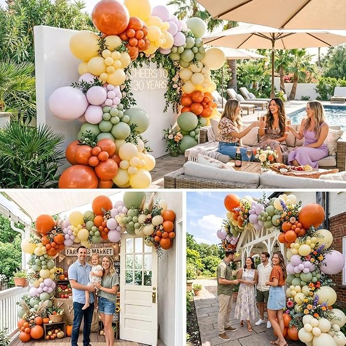 Sage Green Orange Yellow Balloon Arch Garland Kit Double Stuffed | Pale Purple - Image 6