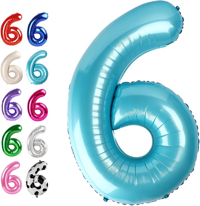 Pearl Blue Number 6 Balloon 40 inch, 6th Birthday Party Balloons Decorations | by Upgesy