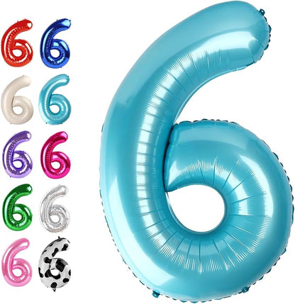 Pearl Blue Number 6 Balloon 40 inch, 6th Birthday Party Balloons Decorations | by Upgesy