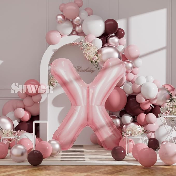 SUWEN 40 Inch Pink Large X Letter Balloons Big Foil Helium A-Z | Jumbo Mylar - Image 3