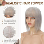 Rich Choices Real Human Hair Toppers for Women With Bang 100% Remy Human Hair Topper for Thinning Hair Clip in Silk Base Hair Topper 12 Inch GREY