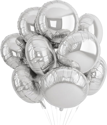 20PCS Silver Round Shaped Balloons, 18 Inch Round Foil Balloon, Giant Round by Paready