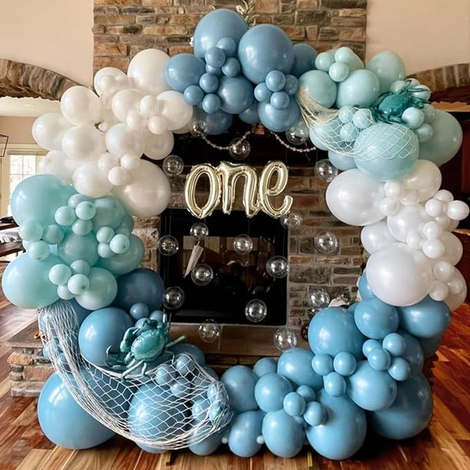 Teal Blue White Balloons 12Inch Under The Sea Balloon Ocean Balloons Turquoise - Image 3