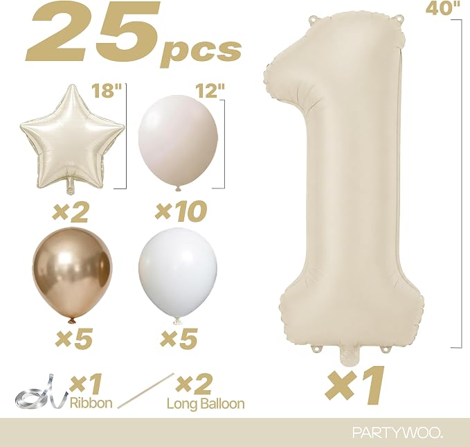 PartyWoo Number Balloons 40 Inch White Number 1 Kit 25pcs - Image 2