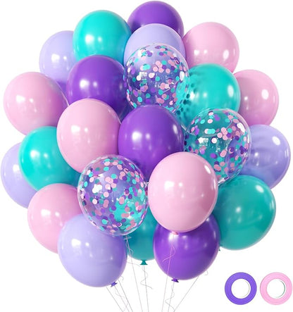 Mermaid Balloons Pink Purple Party Balloon, Under The Sea Party Decorations by Aiwolf