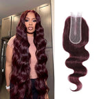 2x6 HD Lace Closure Human Hair Body Wave 99J Burgundy Dark Red Wine Color Transparent Lace Closure 2x6 Long Deep Middle Part 100% Raw Virgin Human Hair 16 Inch 150% Density
