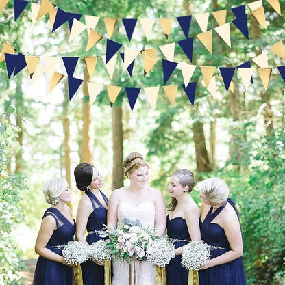 30Ft Navy Blue Gold and Beige Party Decorations Royal Blue Gold Triangle Flag - Image 5