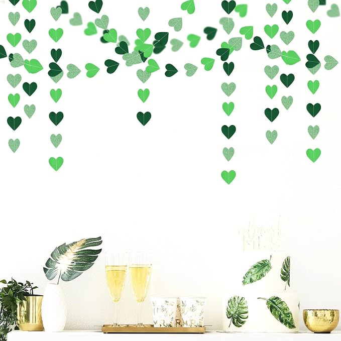 Green Party-Decorations Heart Paper-Garland Streamers-Banner - 52Ft St Patricks - Image 6