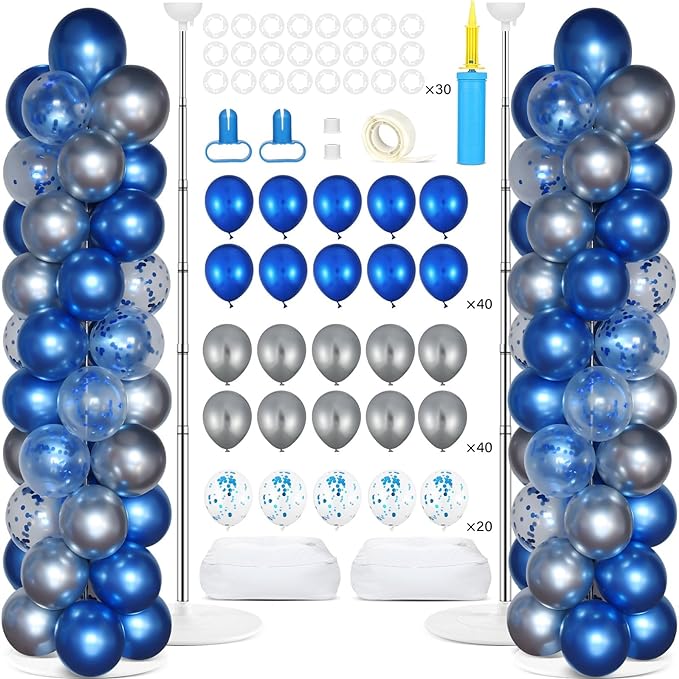 2 Sets Navy Blue and Silver Balloon Column Stand Kit by Naozinebi